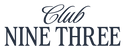 The logo for Club Nine Three features the word 'Club' in an elegant dark navy script font, with 'NINE THREE' written below in a bold, capitalized serif typeface, all centered on a solid white background.